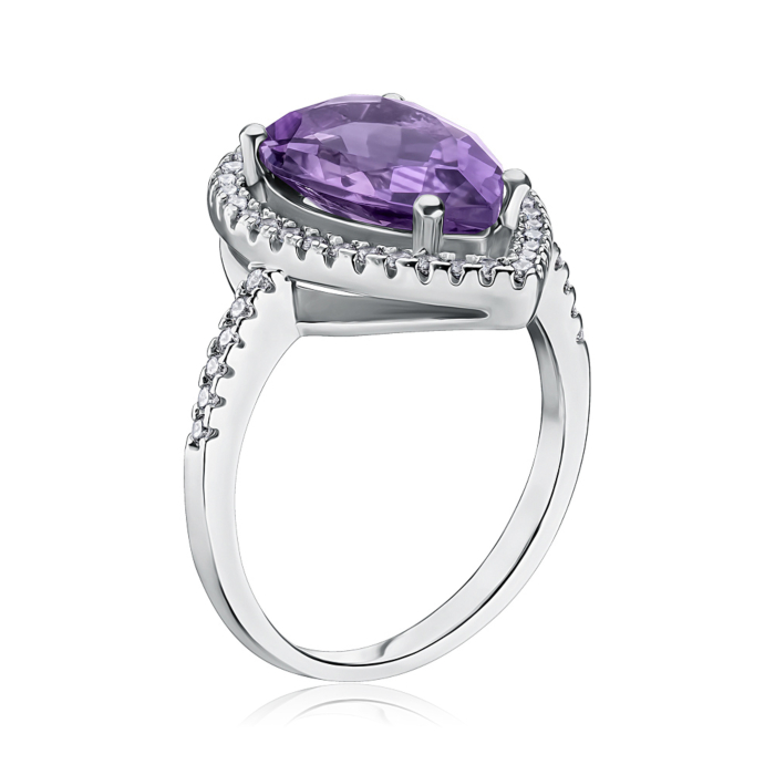 Срібна каблучка з аметистом та фіанітами NA393-R/12/7245