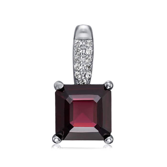 Срібна підвіска з гранатом та фіанітами. Артикул NA446-P/12/6202