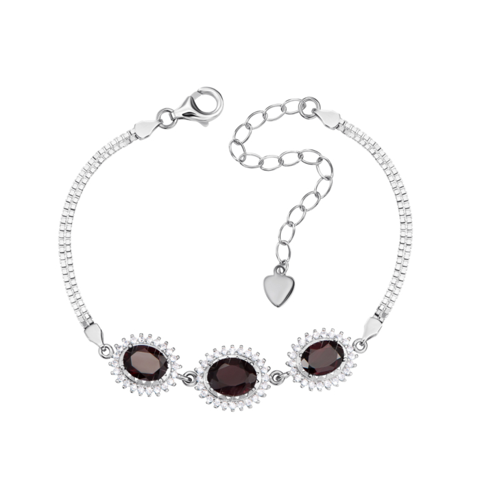Срібний браслет з гранатами і фіанітами. Артикул NA538-B/12/6224