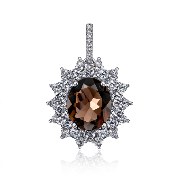 Срібна підвіска з раухтопазом і фіанітами. Артикул NA777-P/12/6377