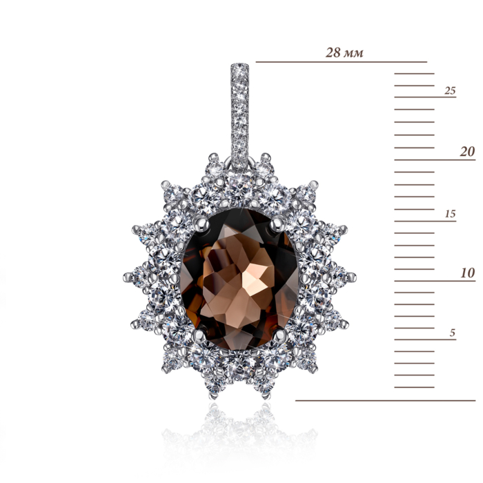 Срібна підвіска з раухтопазом і фіанітами. Артикул NA777-P/12/6377