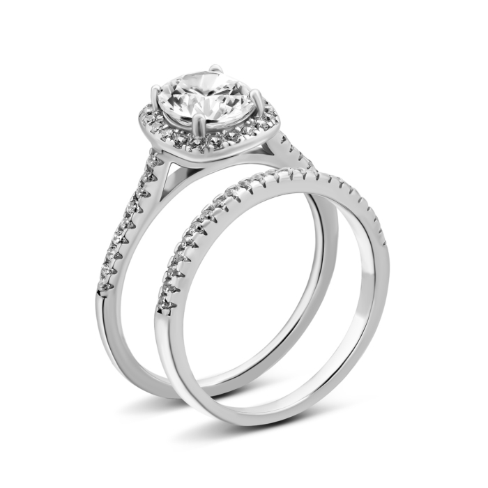 Набірна подвійна срібна каблучка з фіанітами.Артикул UG5SZDR00144