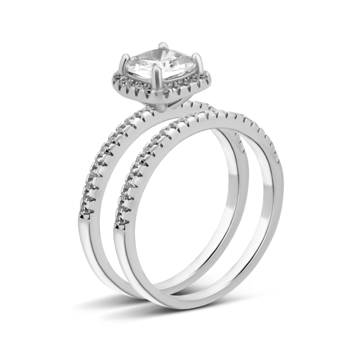 Наборное двойное серебряное кольцо с фианитами.Артикул UG5SZDR00166