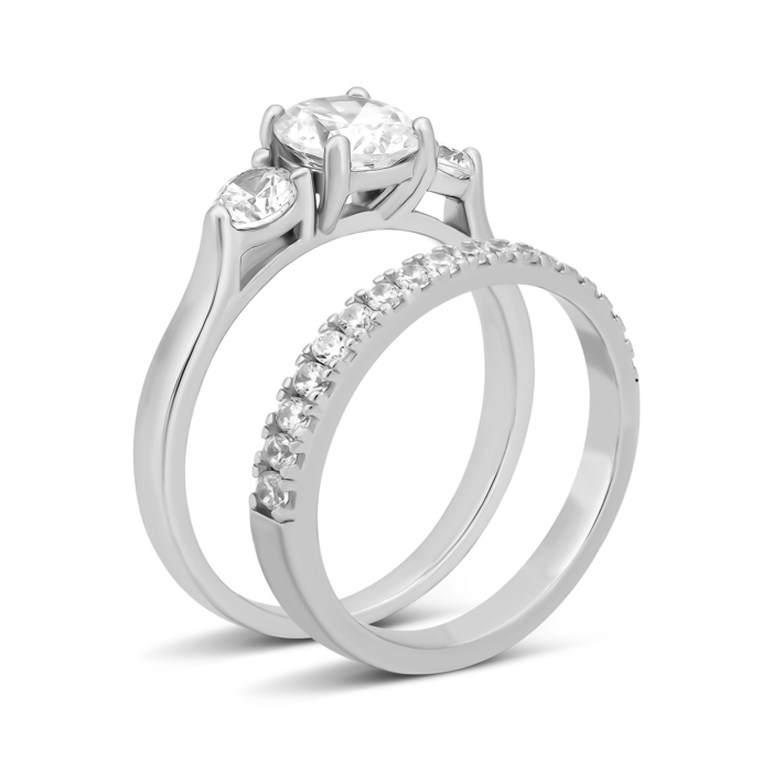 Наборное двойное серебряное кольцо с фианитами.Артикул UG5SZDR00172