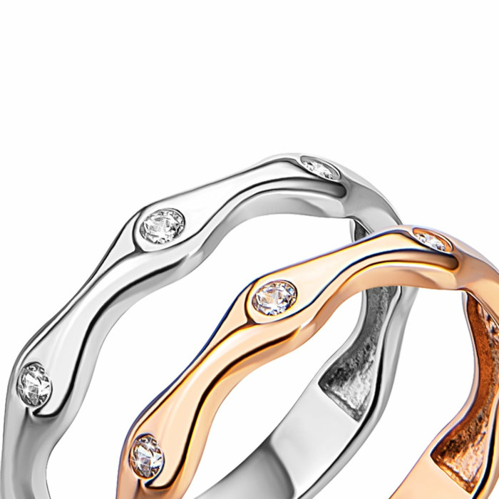 Наборное двойное золотое кольцо с фианитами. Артикул UG51/101/020