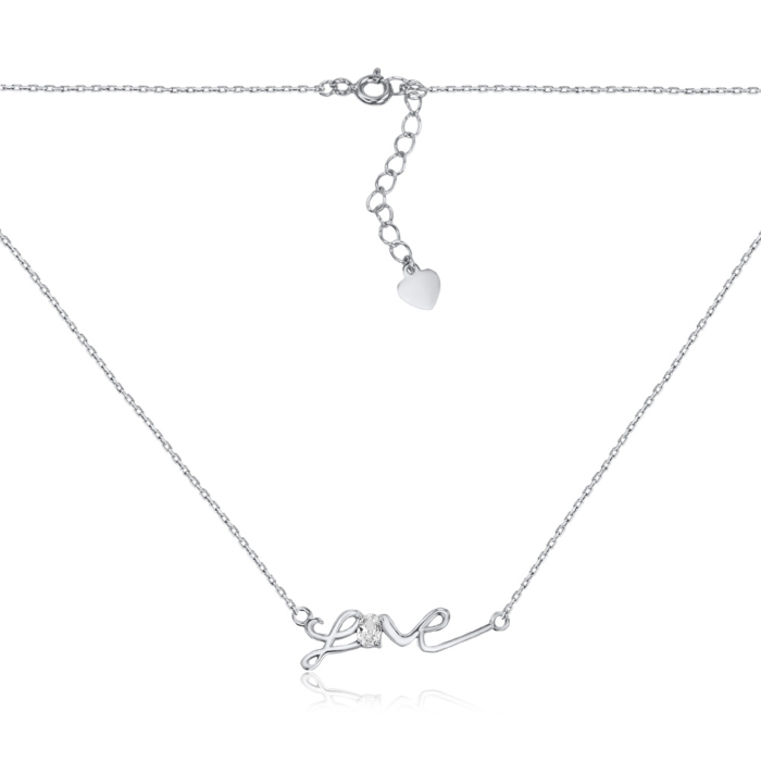 Срібне кольє "Love" з фіанітом NE33169-K/12/1