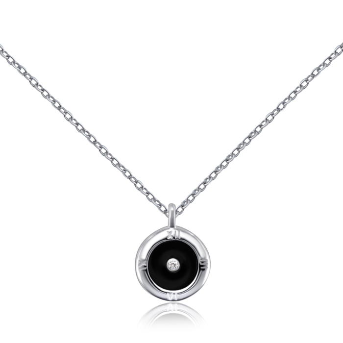 Серебряное колье с ониксом и фианитом NE35087-K/12/1099