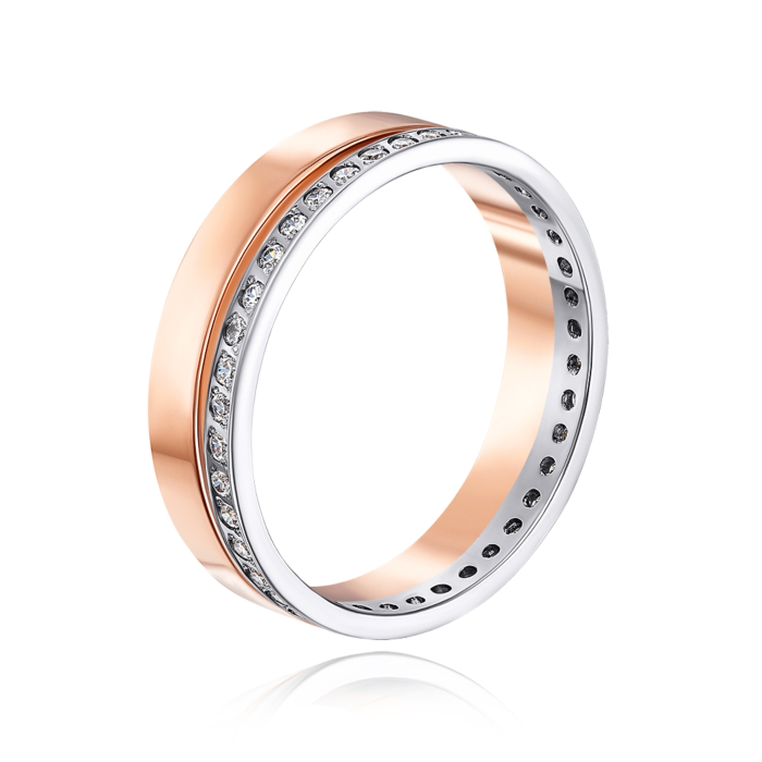 Обручка комбінована з фіанітами. Артикул 1077/3