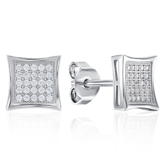 Серебряные пуссеты с фианитами. Артикул OE00735A-E/12/1