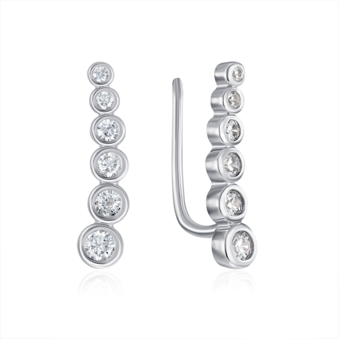 Срібні сережки-кафи з фіанітами. Артикул OE02134B-E/12/1