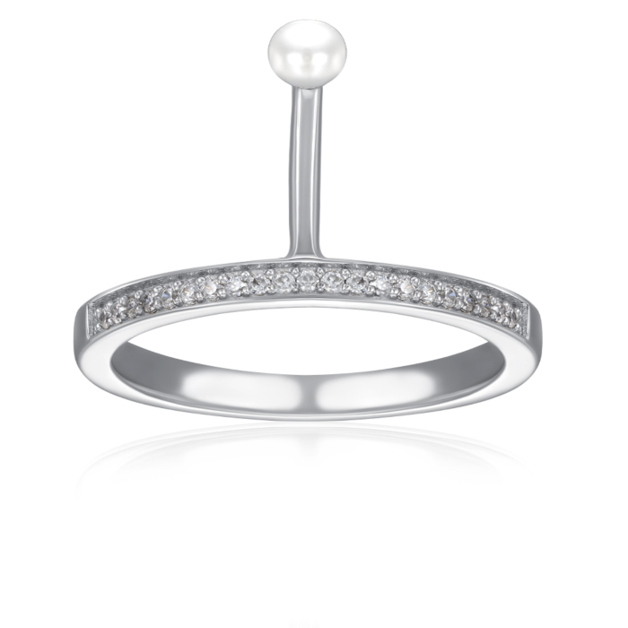 Срібна каблучка з перлиною та фіанітами. Артикул OL02692A-R/12/4793
