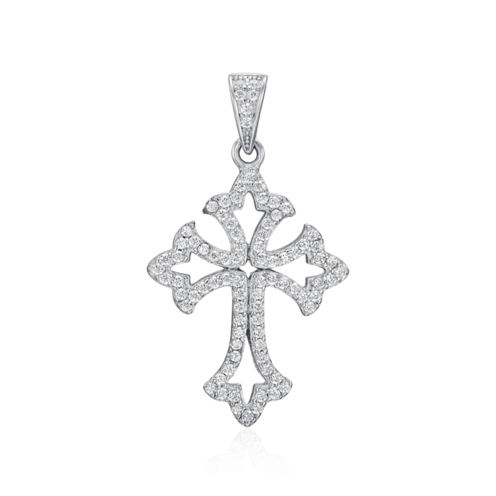 Срібний хрестик з фіанітами. Артикул OP03074A-P/12/1