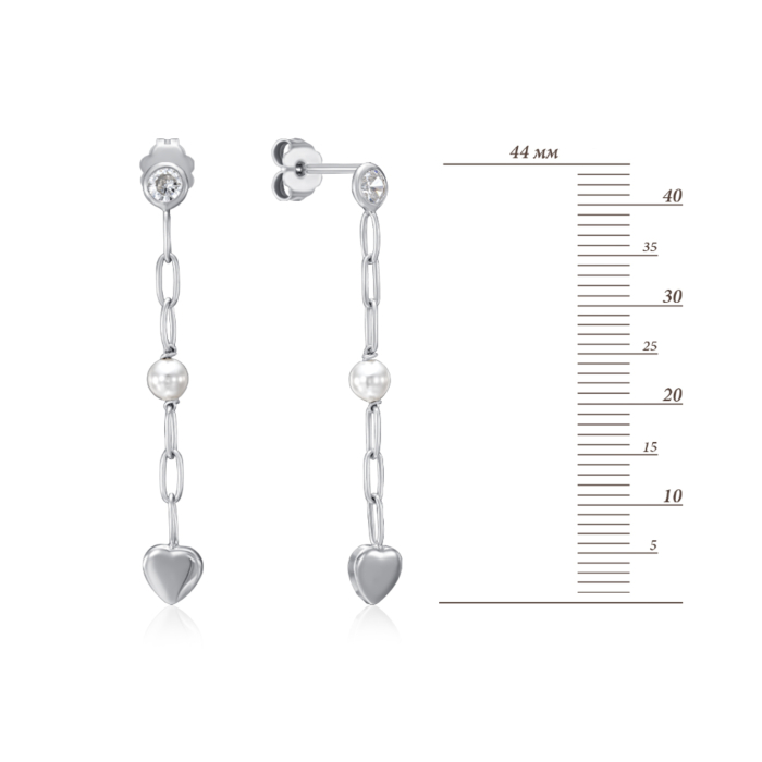 Срібні сережки з перлиною та фіанітом. Артикул ORT  8539 RH-E/12/4593