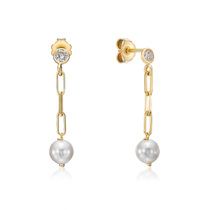 Серебряные серьги с жемчугом и фианитом. Артикул ORT  8969 G-E/20/4586