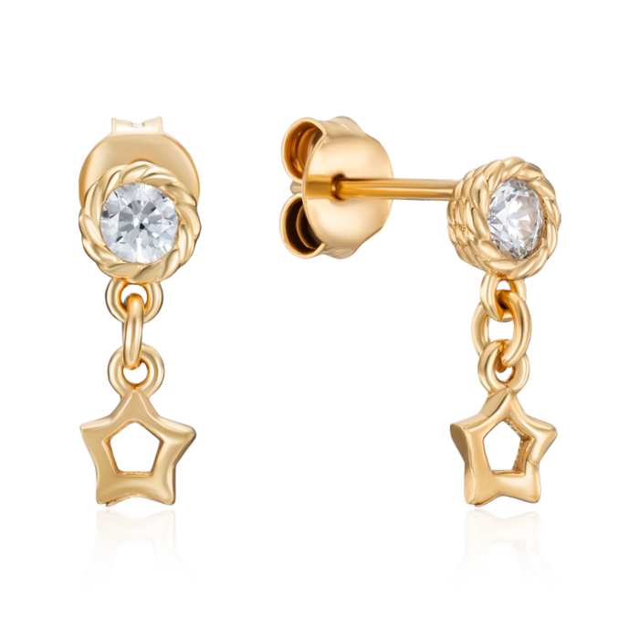 Серебряные позолоченные пуссеты с фианитом. Артикул ORT 8991 G-E/20/1