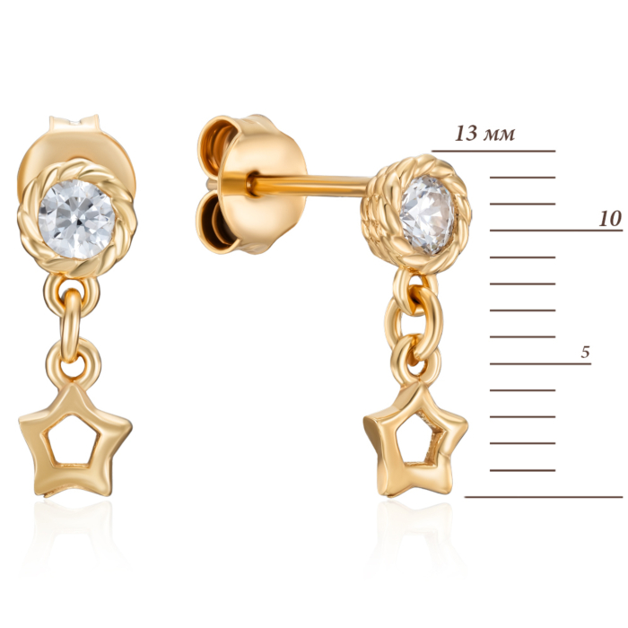 Серебряные позолоченные пуссеты с фианитом. Артикул ORT 8991 G-E/20/1