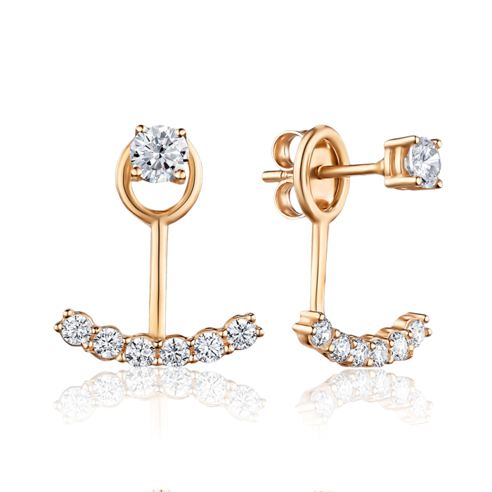 Золотые серьги-джекеты с фианитами. Артикул P-1863-E/01/1