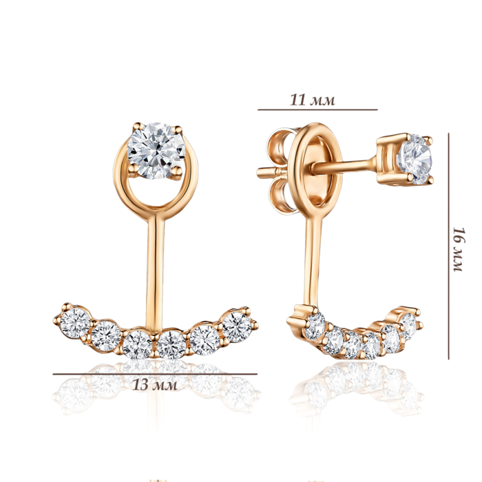 Золотые серьги-джекеты с фианитами. Артикул P-1863-E/01/1