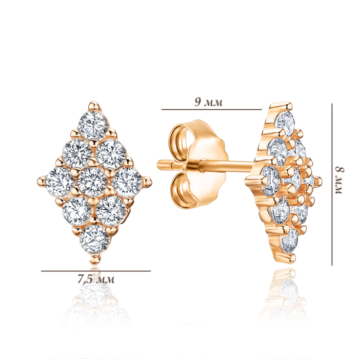 Золотые серьги с фианитами. Артикул P-1880-E/01/1