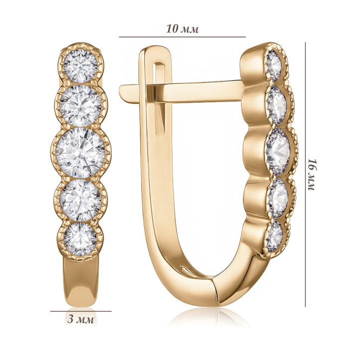 Золоті сережки з фіанітами. Артикул P-1929-E/01/1