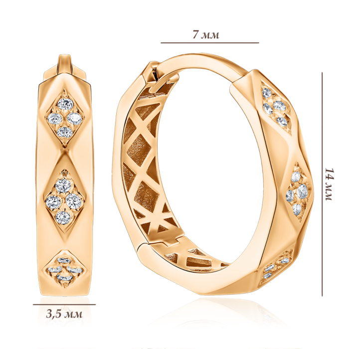 Золоті сережки-конго з фіанітами P-2051-E/01/1