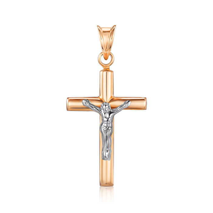 Крестик в комбинированном цвете золота без вставки. Артикул P-246-P/14