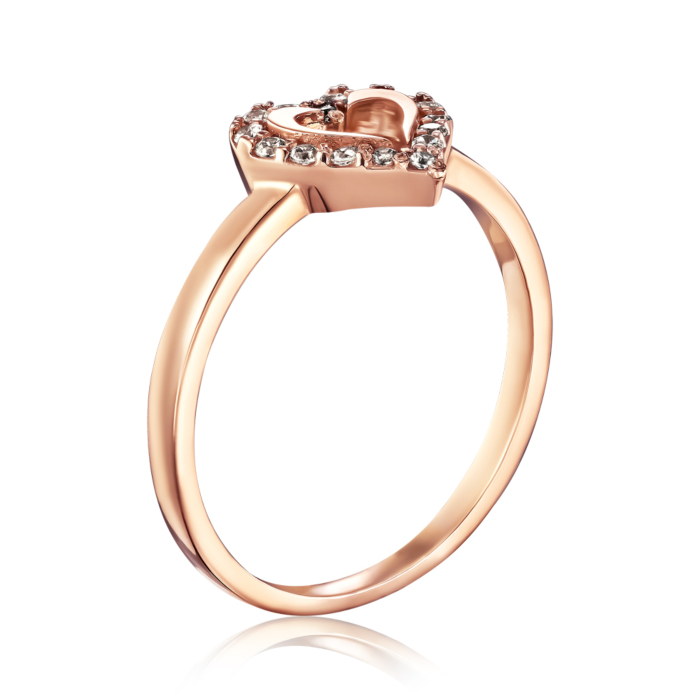 Золотое кольцо Сердце с фианитами P-283-R/01/1