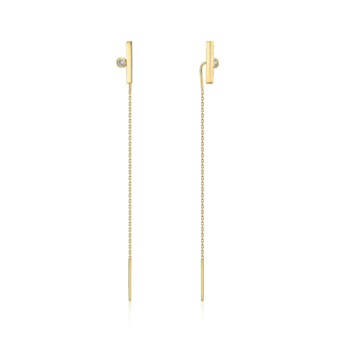 Сережки-протяжки з жовтого золота з фіанітом P-5601-E/03/1
