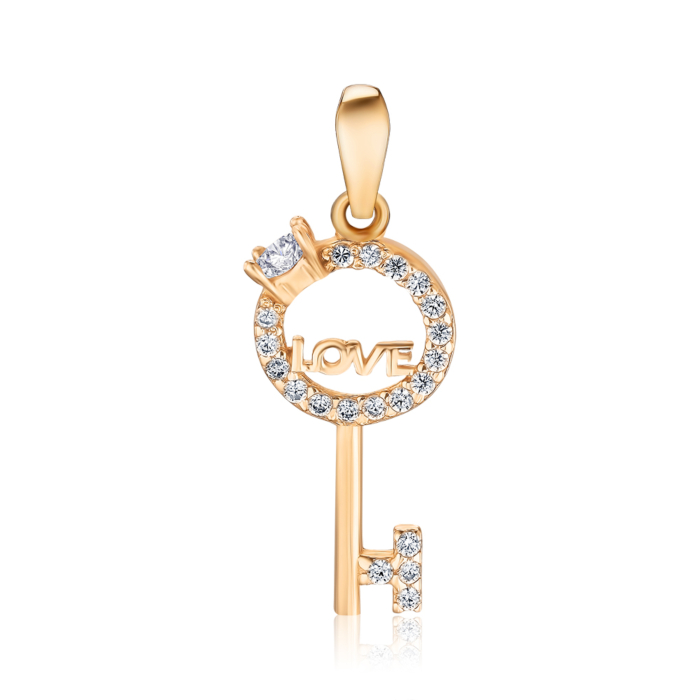 Золота підвіска "Ключик" з фіанітами P-890-P/01/1