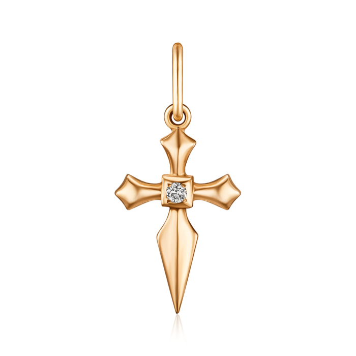 Крестик в красном цвете золота с бриллиантом P-DK09003/01/8566