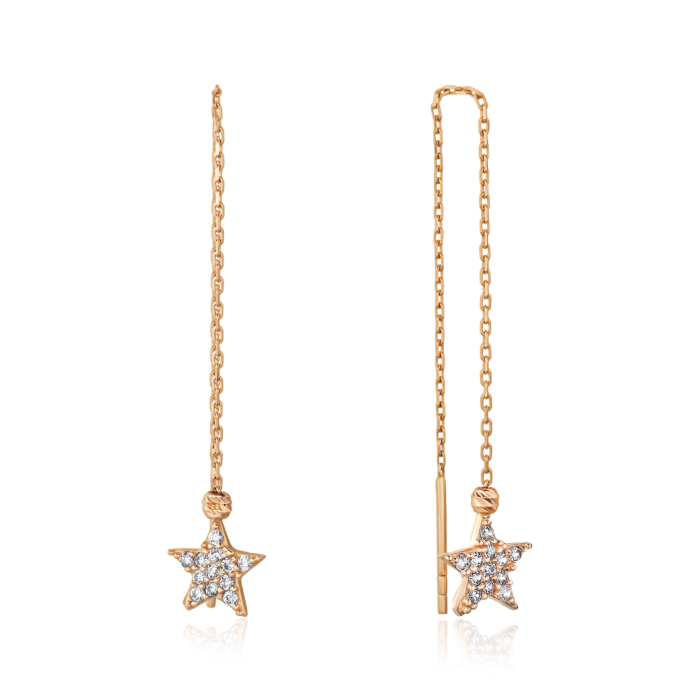 Золотые серьги-протяжки с фианитами. Артикул P-EY02035-E/01/1