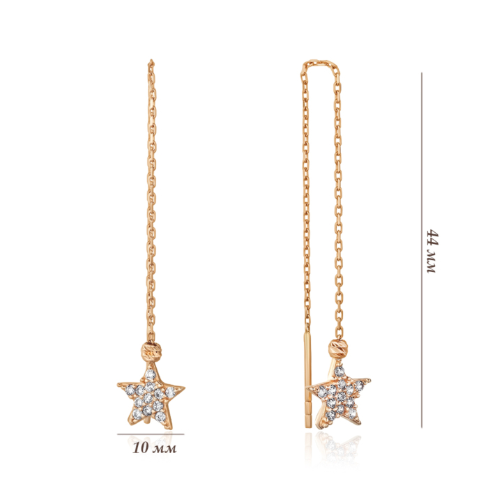 Золотые серьги-протяжки с фианитами. Артикул P-EY02035-E/01/1