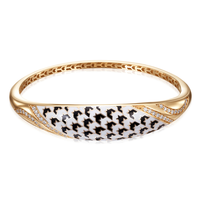 Жесткий браслет из желтого золота с эмалью и фианитами P-K-3011-B/03/2315