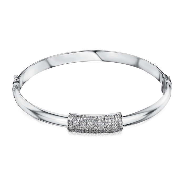 Жорсткий золотий браслет з білого золота з фіанітами P-K-5382-B/02/1