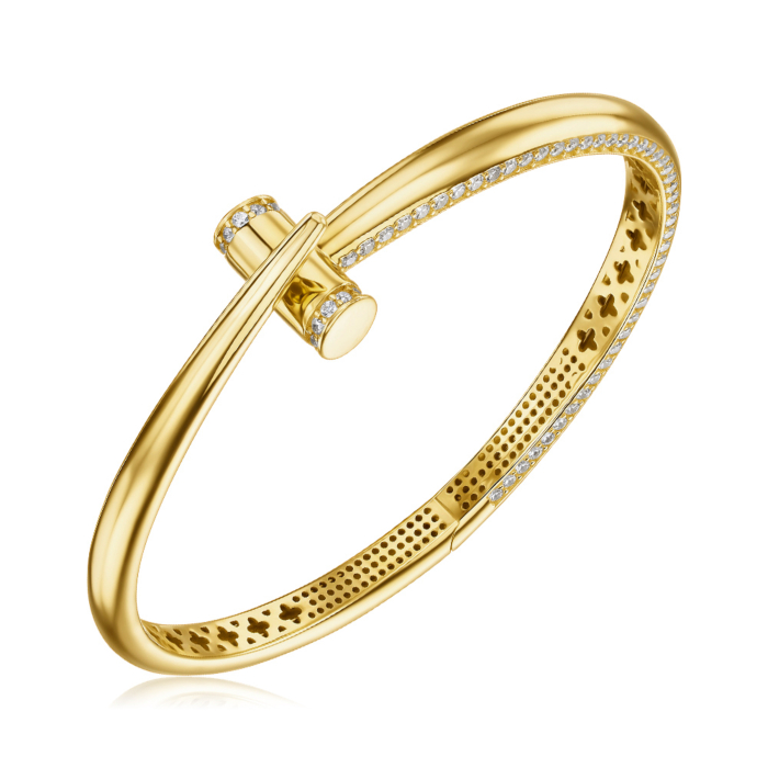 Жорсткий золотий браслет з фіанітами P-K-5383-B/03/1