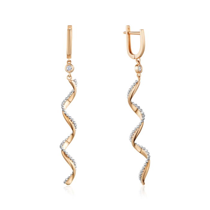 Золоті сережки з фіанітами. Артикул P-K-5398-E/14/1