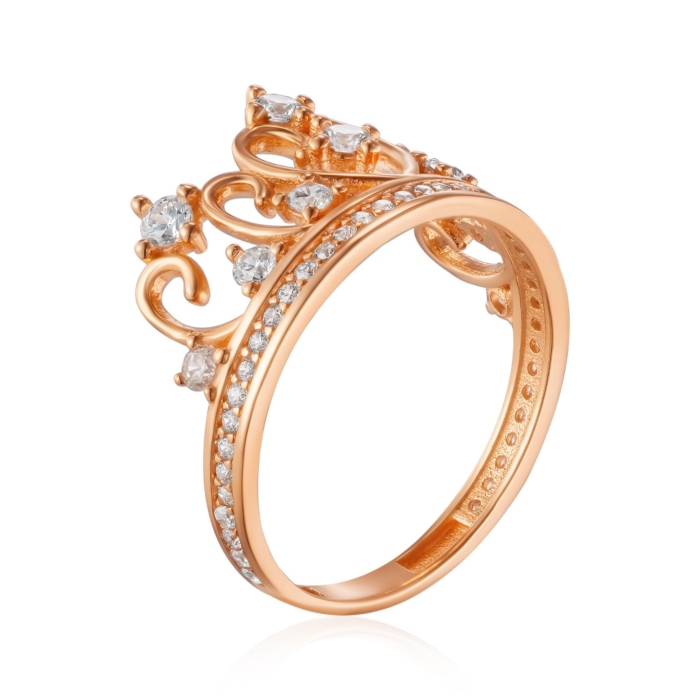 Золотое кольцо Корона с фианитами. Артикул P-R2035-R/01/1