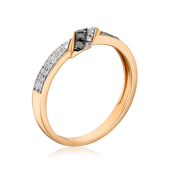 Золотое кольцо с черными и белыми бриллиантами P-T03133R-KS/01/12044