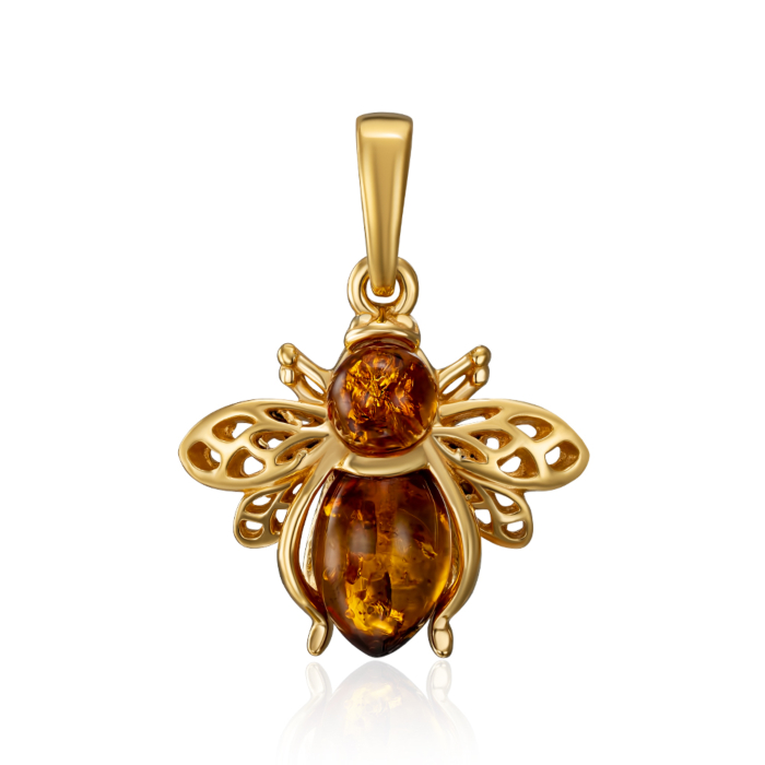 Серебряная позолоченная подвеска с янтарем. Артикул P593C-GP-P/20/2787