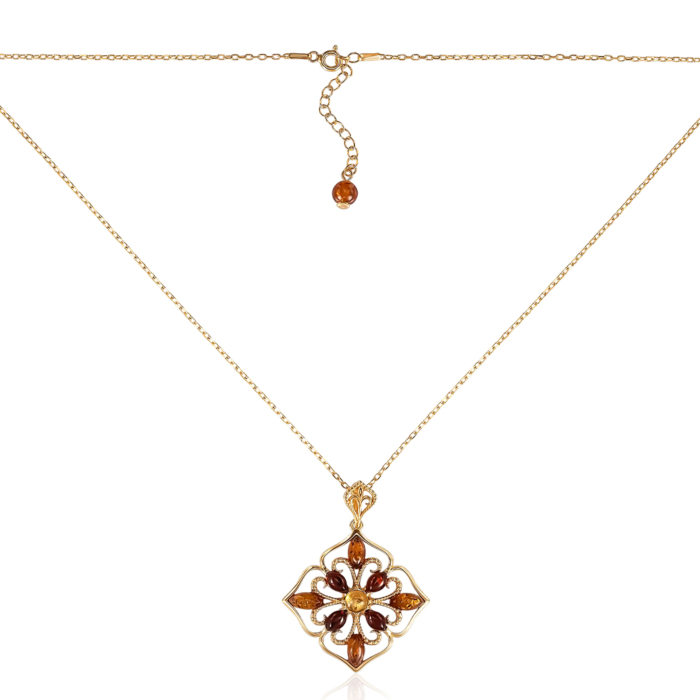 Серебряное колье с янтарем. Артикул P943M-R+CHAIN18-K/20/2787