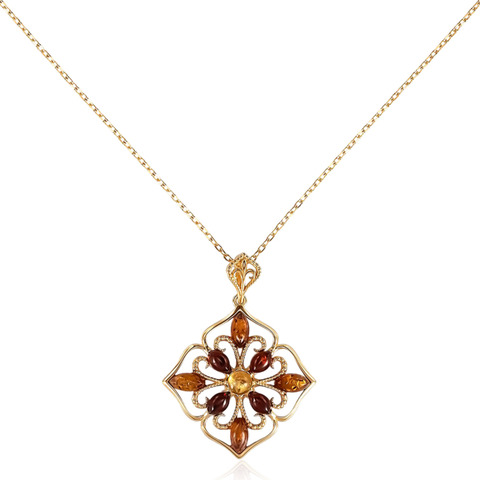 Серебряное колье с янтарем. Артикул P943M-R+CHAIN18-K/20/2787