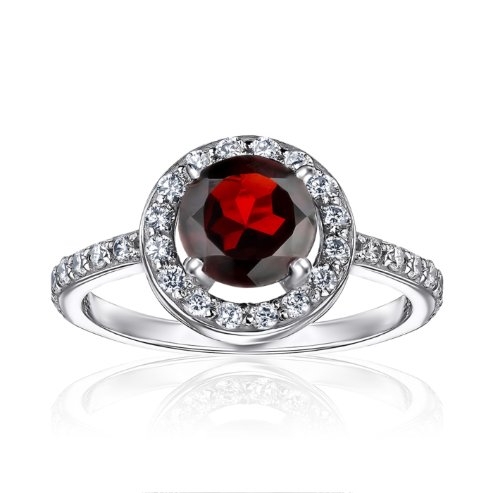 Каблучка зі срібла з гранатом та фіанітами 00851/12/1/5150