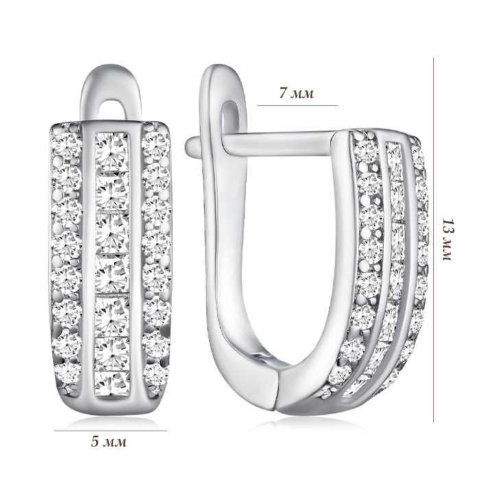 Срібні сережки з фіанітами. Артикул PB05676-E/12/1