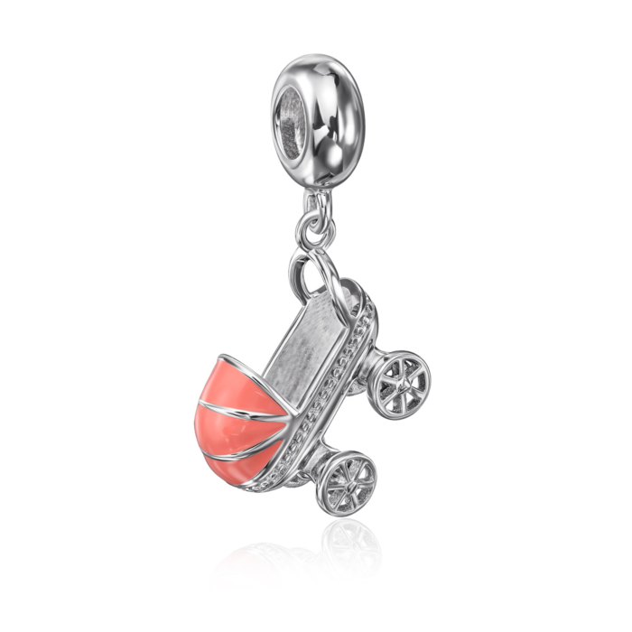 Срібна намистина шарм «Візочок» з емаллю. Артикул PD10458B-P/12/1765
