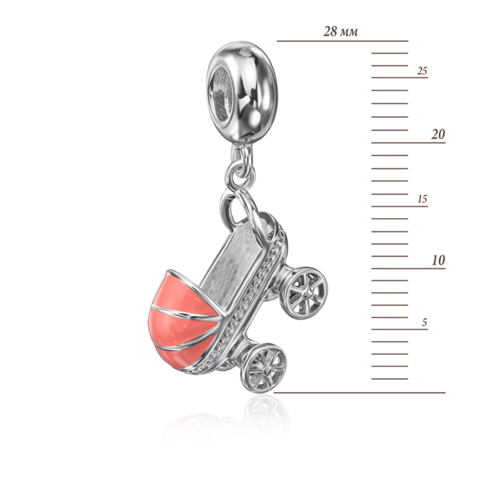 Срібна намистина шарм «Візочок» з емаллю. Артикул PD10458B-P/12/1765