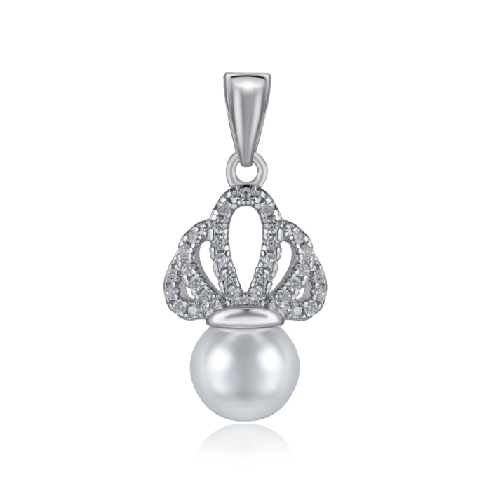 Срібна підвіска з перлиною та фіанітами. Артикул PE37268-P/12/21195