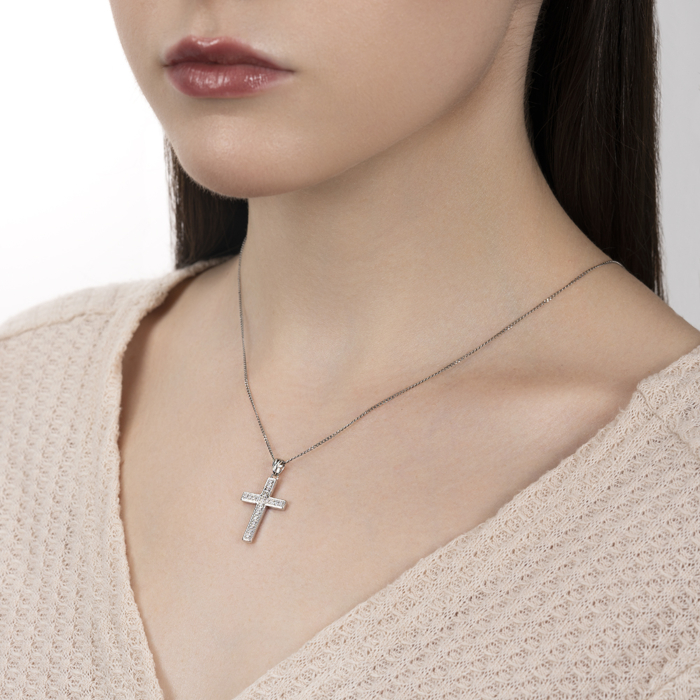 Срібний хрестик з фіанітами. Артикул PG00216-P/12/1