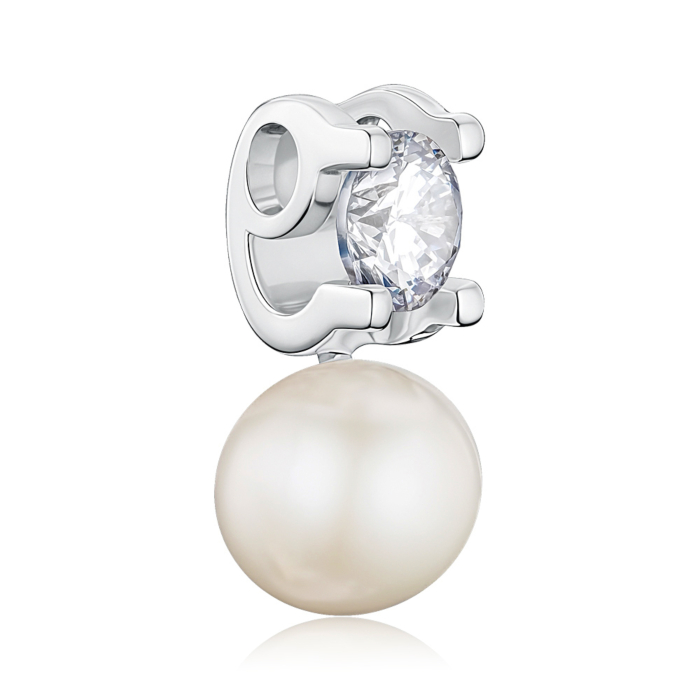 Срібна підвіска з перлиною та фіанітами. Артикул PG00329-P/12/21142