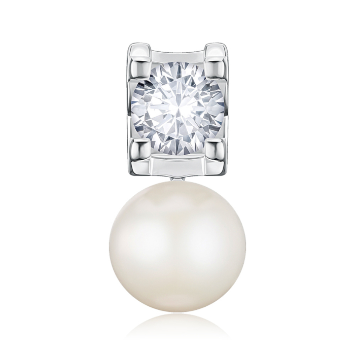 Срібна підвіска з перлиною та фіанітами. Артикул PG00329-P/12/21142