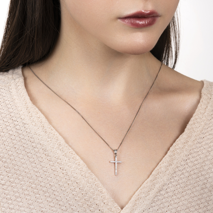 Срібний хрестик з фіанітами. Артикул PG00371-P/12/1